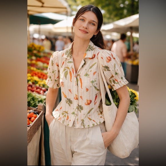 Anthropologie Tops - ANTHROPOLOGIE NWT MAEVE SHORT-SLEEVE FEMME COLLARED BLOUSE size M.